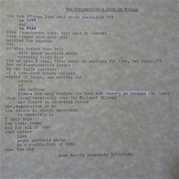 The Coronavirus &amp; Love in Motion (Poem Typecast) by Luke Austin Daugherty